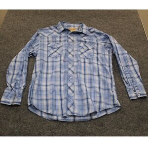 Wrangler Western Shirt Mens XL Blue Plaid Long Sleeve Pearl Snap Button Up‎